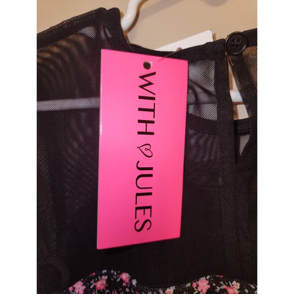 NWT With Jules Big Girls Long-Sleeve Printed Mesh Combo Dress Black Floral L - Picture 7 of 9